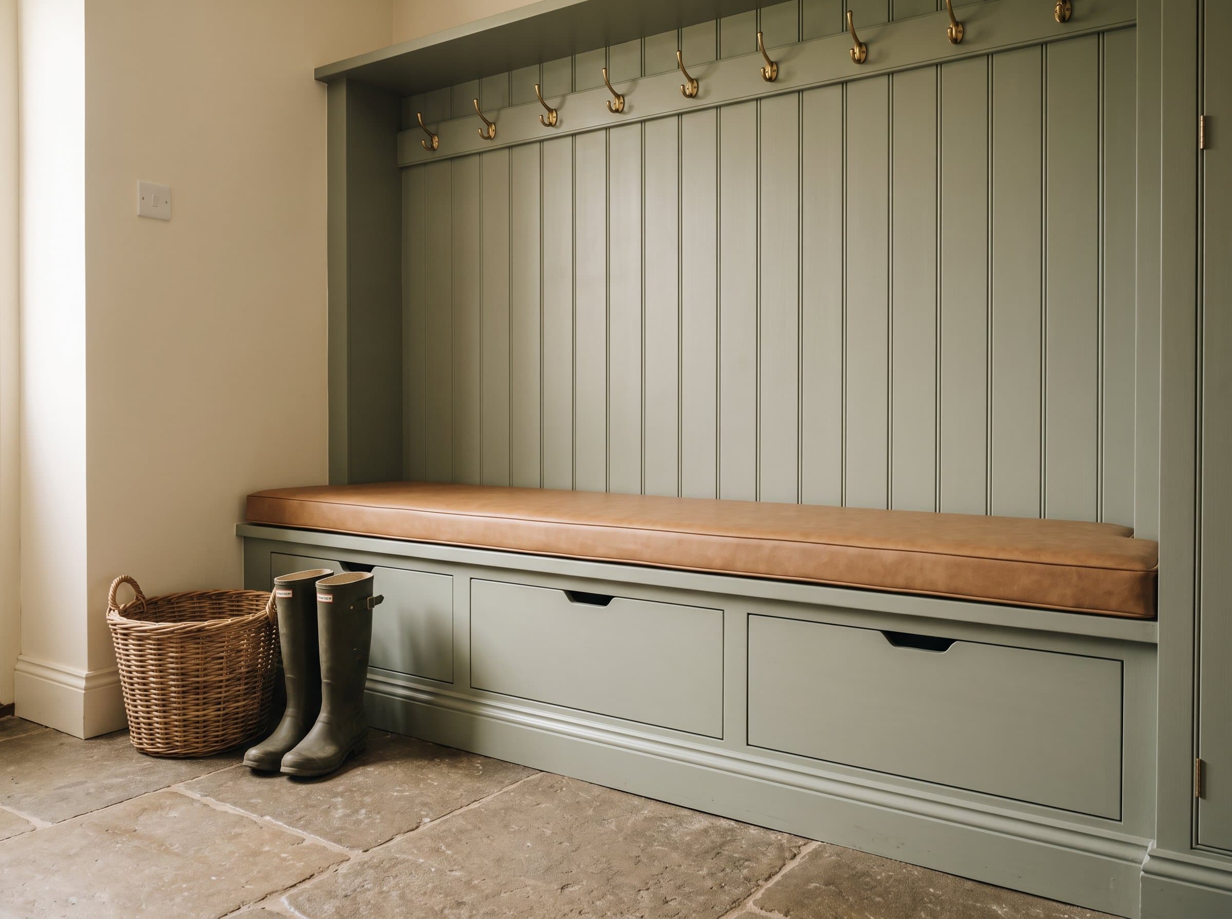 Boot room & hallway — made-to-measure banquette